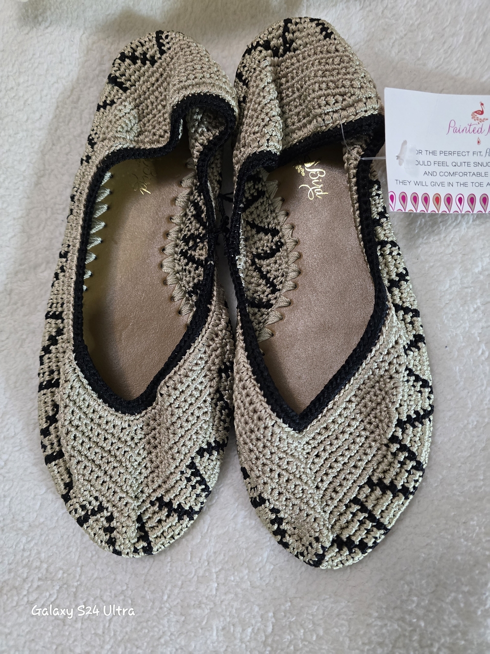 Crochet Slip-On Flat Shoes in Beige and Black - Women's Comfortable Loafers
